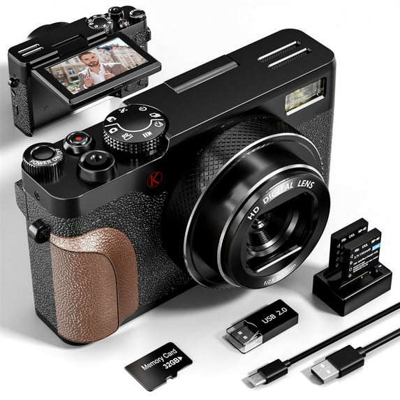 56MP 4K Digital Camera with 180° Flip Screen,18x Digital Zoom