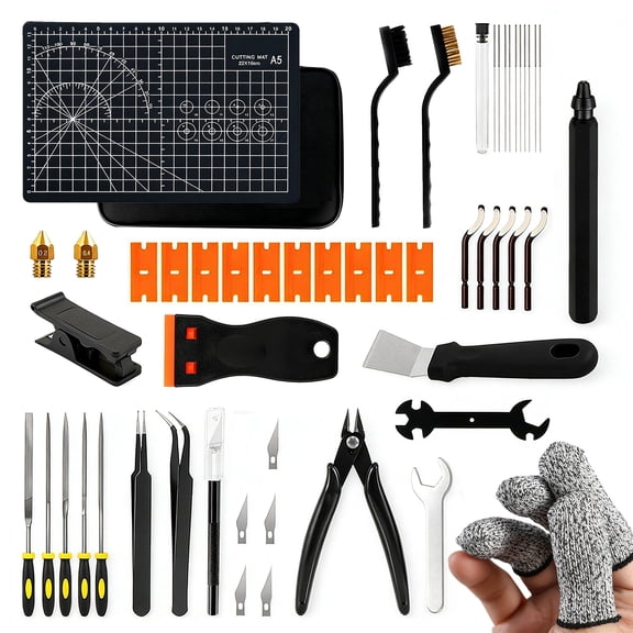 56PCS 3D Printer Tool Kit for FDM/SLA Printers, Professional 3D Printer Cleaning Kit with Nozzle Cleaning Needles, Finger Sleeves, Scrapers, Engraving Knife, 5 Types Files, Brushes & Wire Cutter