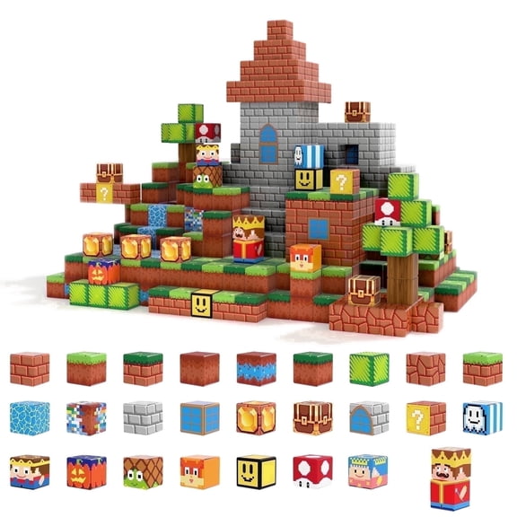 Koushda 56 Pcs 2.5cm Magnetic Blocks - Castle Themed Magnet Building Blocks for Kids 3+, Multicolor STEM Learning Toys (School/Home) Birthday for Boys & Girls