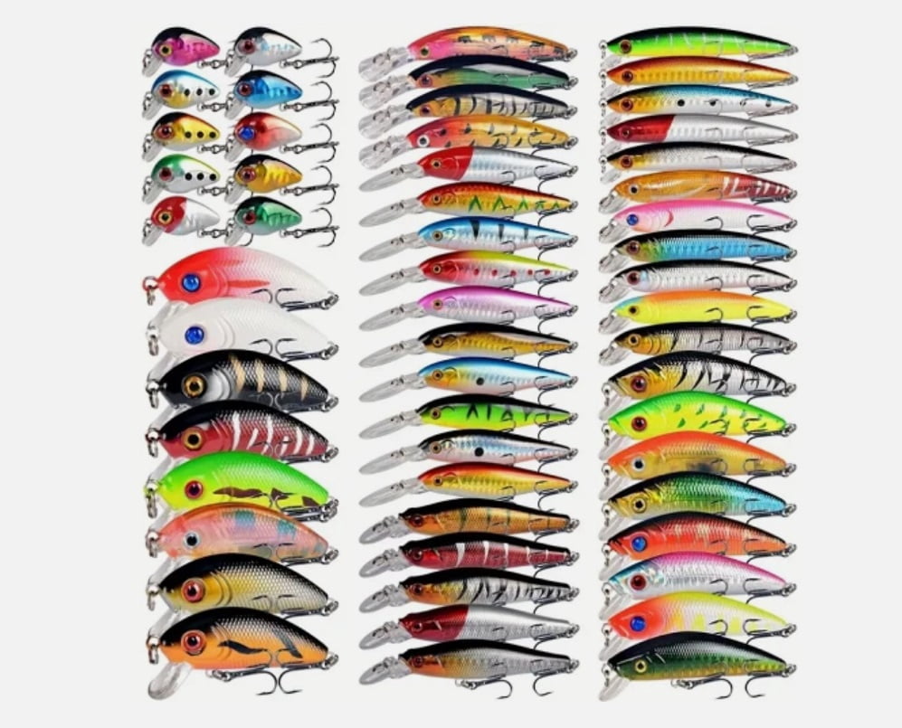 56PCS Mixed Fishing Lures Set Bionic Minnow Hard Artificial Bait Crankbait Kit for Bass Trout Freshwater Fishing