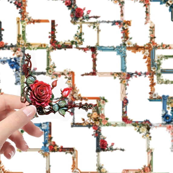 56PCS Transparent Flowers Scrapbook Stickers, Waterproof Tiny Aesthetic Self-Adhesive Vintage Scrapbooking Stickers for Junk Journal Supplies