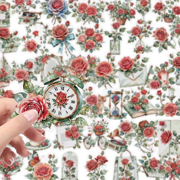 112PCS Transparent Rose Flower Scrapbook Stickers, Waterproof Tiny Aesthetic Self-Adhesive Vintage Scrapbooking Stickers for Junk Journal Supplies