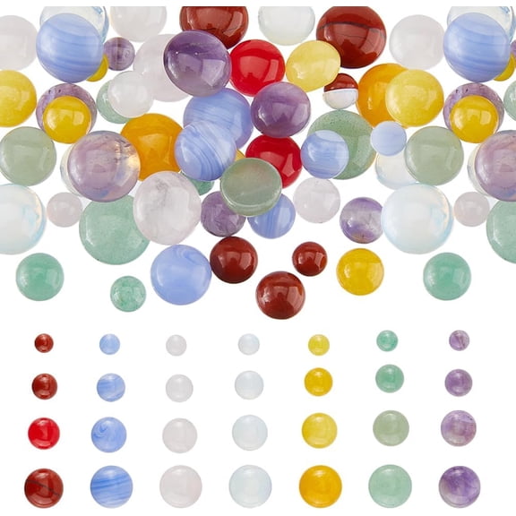 56Pcs 28 Styles Natural Gemstone Cabochons Quartz Cabochon Flatback Half Round Cabochons No Hole Mixed Stone Gems for Necklace Jewelry Making DIY Craft6/8/10/12mm