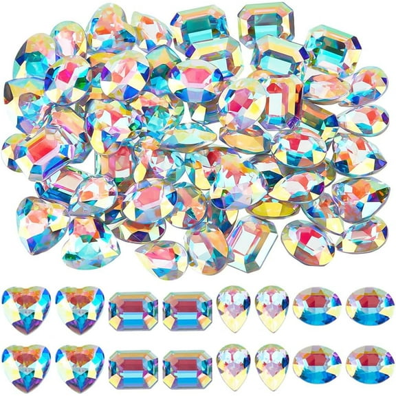 56Pcs 4 Shapes AB Rhinestones Heart Teardrop Oval Rectangle Pointed Back Glass Gems Diamond for Craft Jewelry Making Colorful