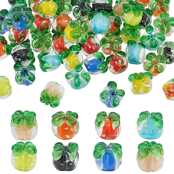 56Pcs 7 Colors Lampwork Glass Fruit Beads Transparent Persimmon Shape Glass Beads Luminous Persimmon Loose Spacer Bead Colorful Fruit Bead