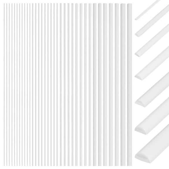 56Pcs 7 Styles Styrene Plastic Half Round Bar Rods Solid Acrylic Dowel Rods Half Round Plastic Rods