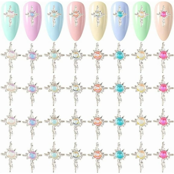 56Pcs 8 Colors Nail Charms 3D Luxury Nail Gems Set Metal Alloy Flat Colorful Vintage Punk Studs Decor for DIY Women Nail Art DIY Crafts Jewelry Christmas Decorations Cellphone