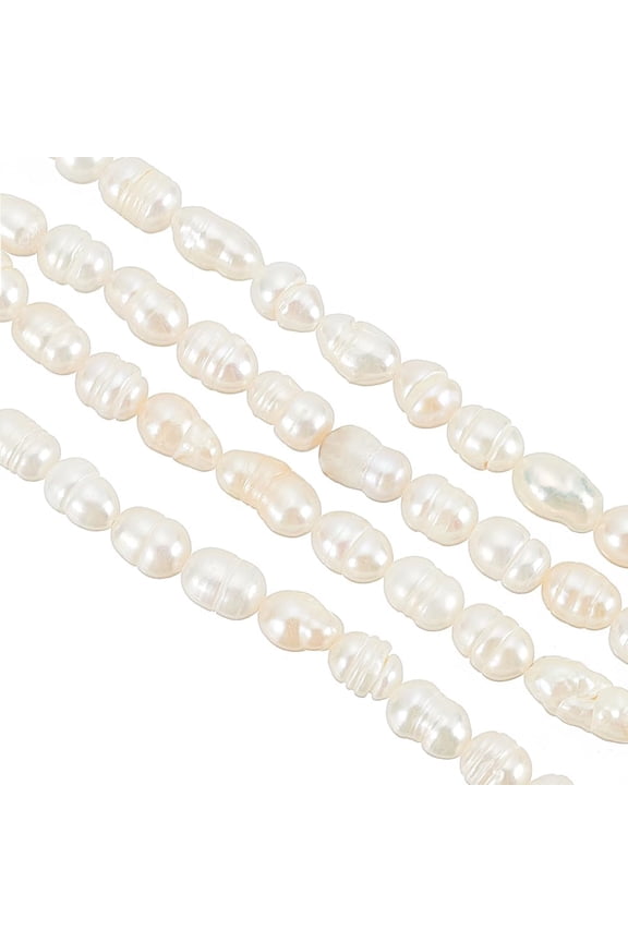 56Pcs Freshwater Cultured Loose Gemstone Beads 18-18.7cm Seashell Colour Natural Pearl Beads Strand Baroque Keshi Pearl Rice Beads for Necklace Jewellery Making Hole:0.6mm