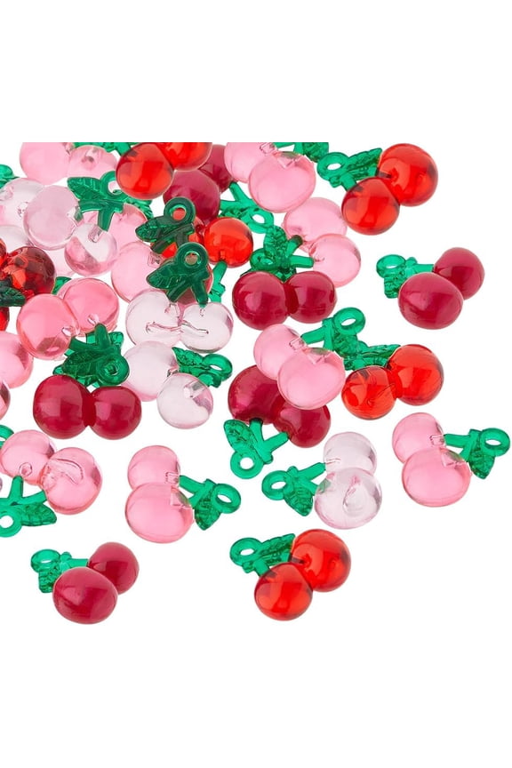 56Pcs Fruit Charms 3D Resin Sweet Cherry Pendants 4 Colors Bead Food Charms Keychain Pendants Pure Pink Red