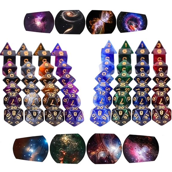 56Pcs Stardust Shimmer Polyhedral DND Dice, 7pcs/Set for D&D COC MTG RPG Tabletop Game Dice, Ages 14+