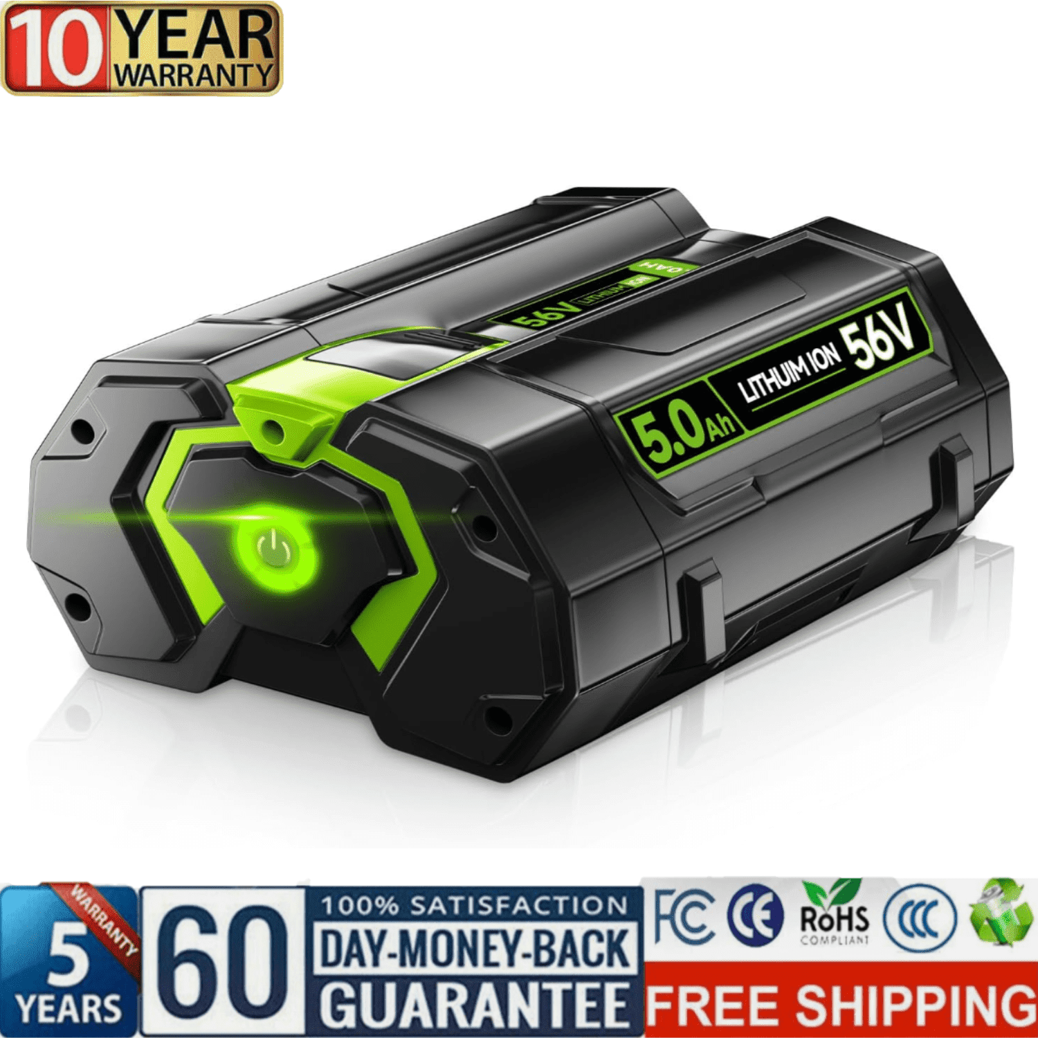 56V 5.0Ah Lithium-ion Battery Replacement for EGO 56V Battery BA1400T BA2800T BA4200T BA5600T and Other Battery Models Compatible with EGO 56 Volt Lithium-Ion Battery Power Tools