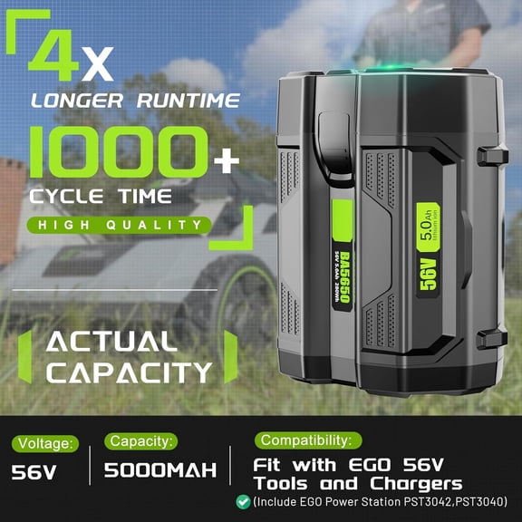 56V 5000mAh Replacement Battery for Tools, Compatible with 56 Volt Chargers & Lawn Mower, Leaf Blower, Trimmer, Chainsaw