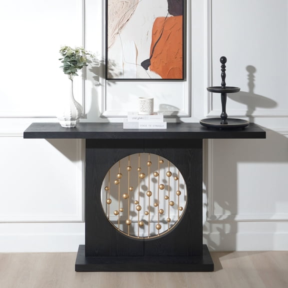 56in Console Table with Gold Circular Element / Versatile for Multiple Home Scenes