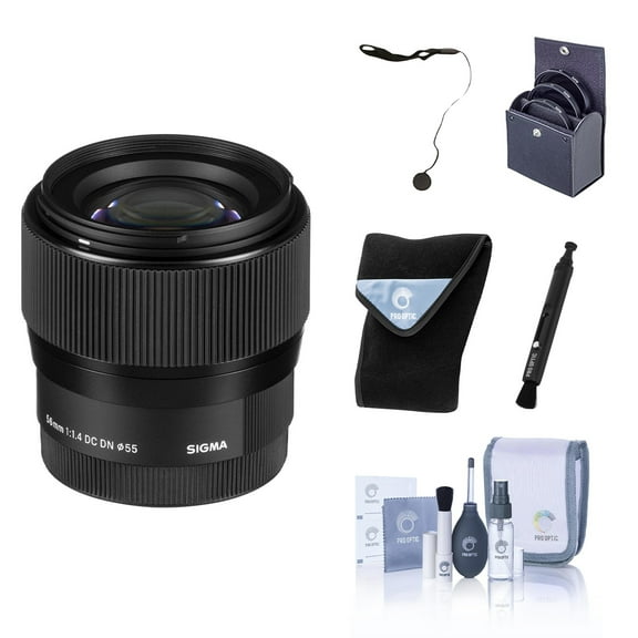Sigma 56mm f/1.4 DC DN Contemporary Lens for L Mount, Bundle with ProOptic 55mm Filter Kit, Lens Cleaner, Cleaning Kit, Lens Cap Tether, PC Software Kit, Cloth