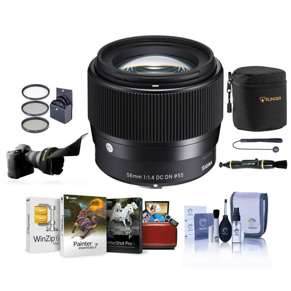 Sigma 56mm f/1.4 DC DN Contemporary Lens for Canon EF-M, Bundle with Filter Kit, Flex Lens Shade, Lens Pouch, Lens Cleaner, Cleaning Kit, Mac Software Kit