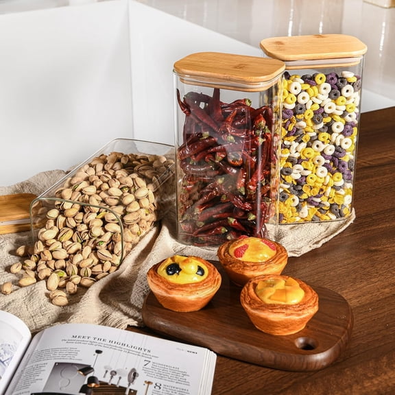 56oz Rectangle Airtight Glass Storage Containers with Bamboo Lids (Set of 4)