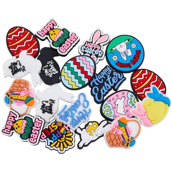 56pcs 14 Patterns Easter Theme Cabochons Egg Bunny Chick Cabochons Decorations Flatback PVC Plastic Cabochons for Easter Party Home Window Cabochons DIY Crafts Making Colorful