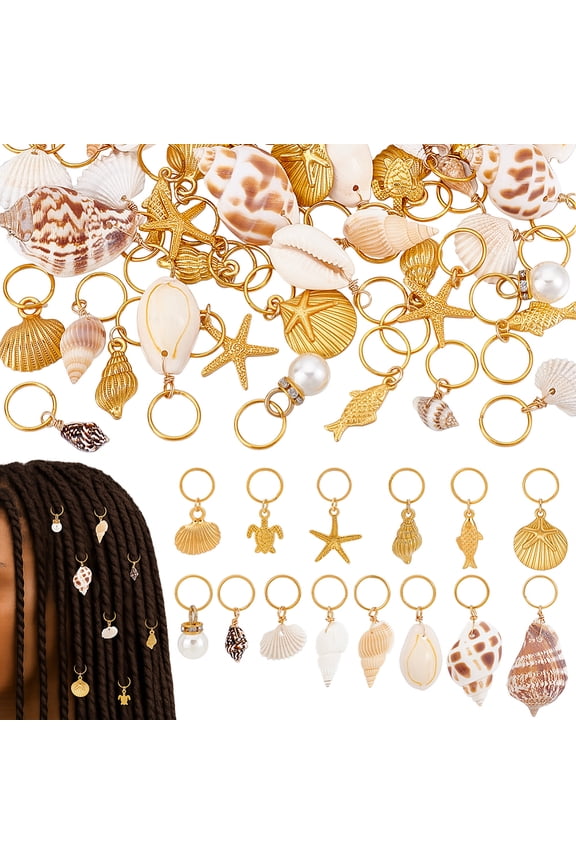 56pcs 14 Styles Shell Hair Charms Beach Hair Charms Gold Hair Accessories for Braids Hair Styling Hair Decoration Women s 1.10~1.97inch