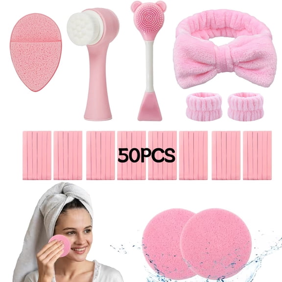 56pcs Facial Care Tool Set - Facial Cleansing Tools, Deep Cleansing Beauty SPA Mask Brush Kit, Includes Soft Velvet Headband, Makeup Removal Sponge Pad, Cleansing Brush, Ideal Mother's Day Gift
