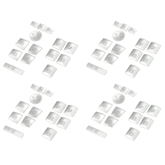 56x Inner Door Armrest Window Switch Button Trim Cover Sticker for ML C E G Class W204 W212 W246 W166,4 x Set Door Window Switch Button Cover Trim(14 pcs),silver