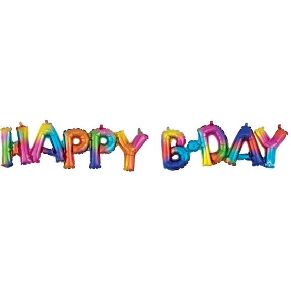 56x10 Inch HAPPY BDAY Block Air-Fill Rainbow Phrase Balloon Fun & Colorful Birthday Party Decoration