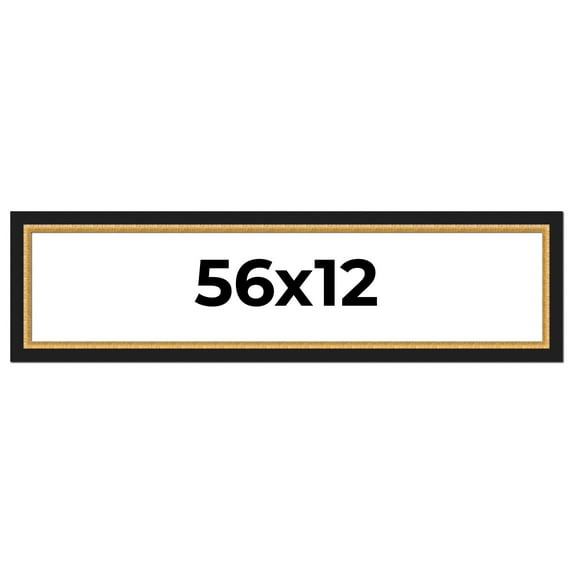 56x12 Frame Gold Real Wood Picture Frame Width 2.25 Inches | Interior Frame Depth 0.5 Inches |