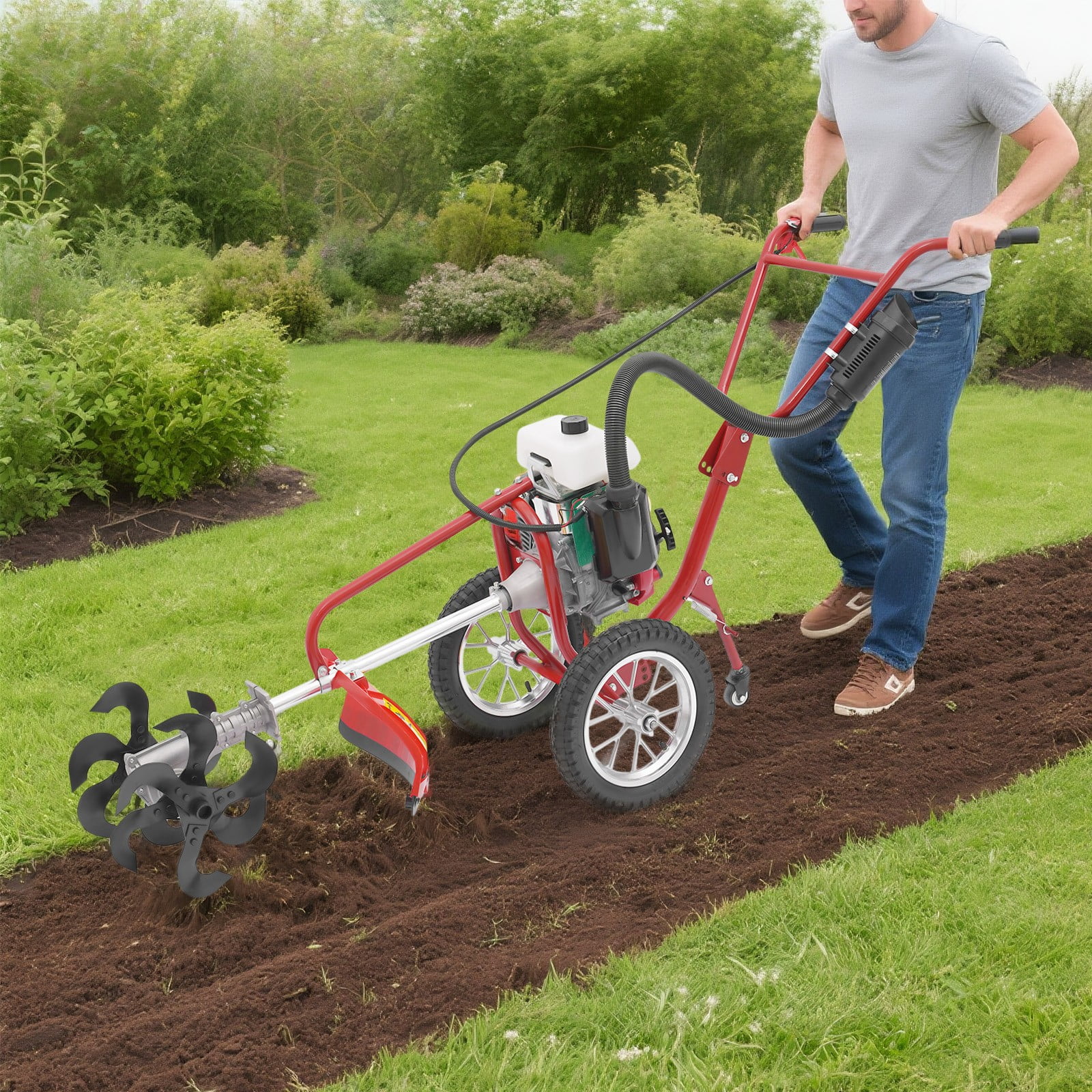57.09*17.32*27.56 Good Performance Gasoline Mini Micro Cultivator Red and Black for Farms, Parks