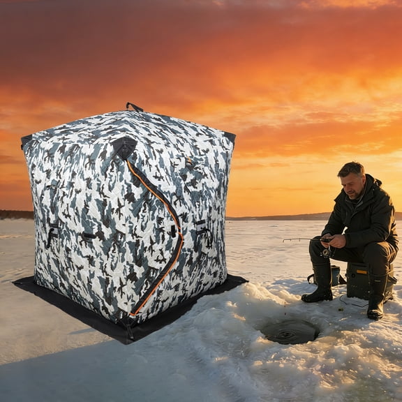 57.09*57.09*64.96 in Camouflage Square Winter Freestanding Portable Thermal Ice Fishing Tent