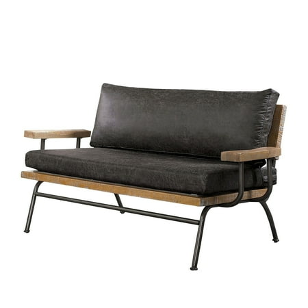 57.25 Inches Leatherette Loveseat with Metal Legs, Dark Gray
