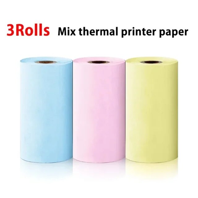 57*25MM Thermal Paper Label Sticker Self-adhesive Rolls Paper For Mini Printer Instant Print Kids Camera Photo Paper 3 Rolls Color