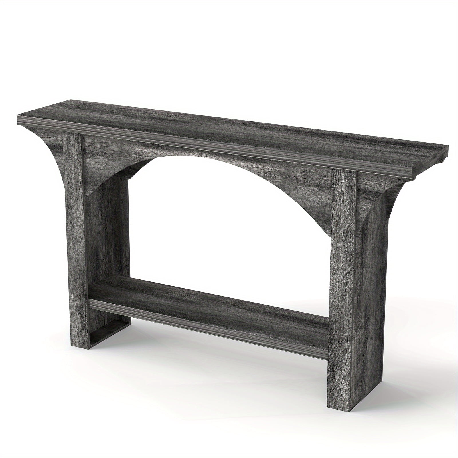 57.5-Inch Solid Hardwood Console Table, Dual-Level Open Storage, Modern ...