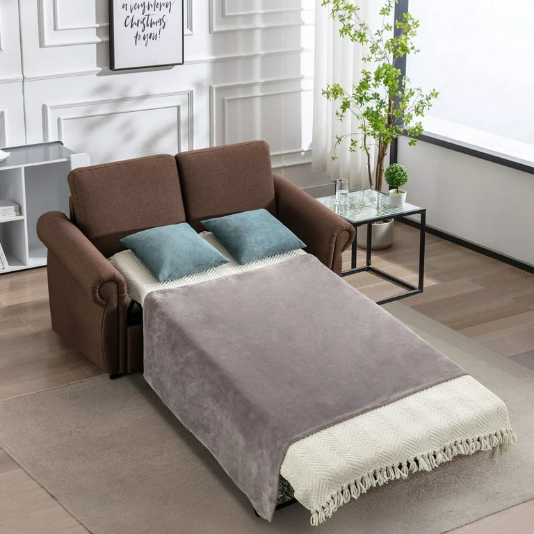 57 5 Inch Pull Out Sofa Bed 2 In 1 Convertible Sleeper Couch With Memory Foam Mattress Seat Twin Size Loveseat For Living Room