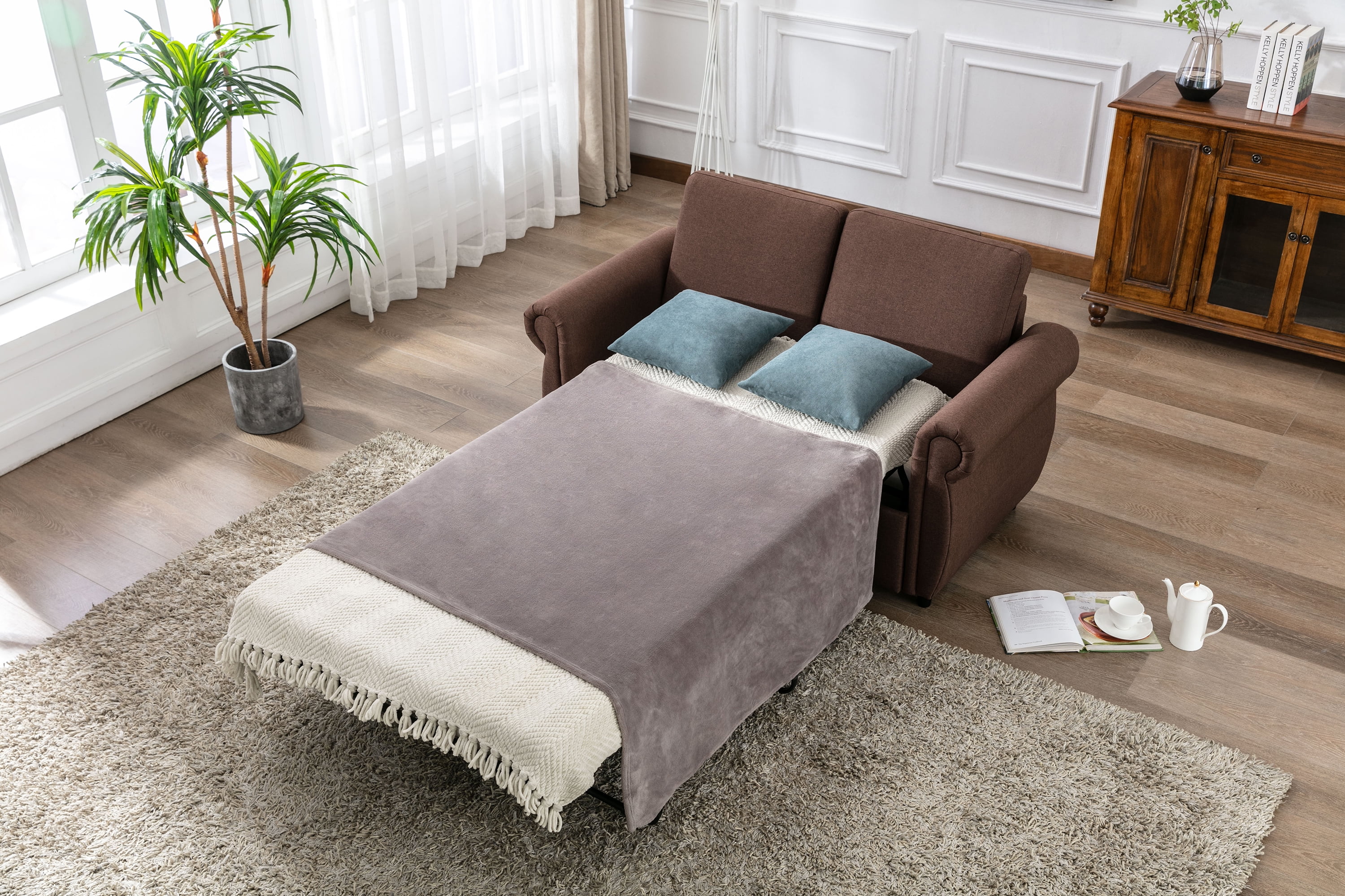 57.5" Pull Out Sofa Bed, Loveseat Sleeper with Twin Size Memory
