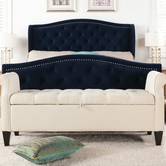57.50 in. Storage Bench with Roll Arm, Polyester Fabric / Flame - retardant, Spacious Storage