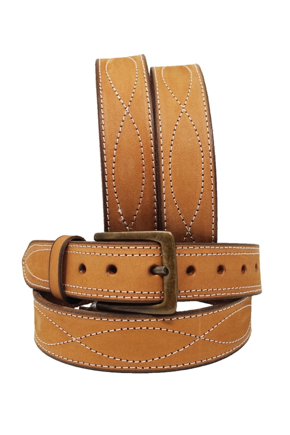57-58 Men's Leather Casual Fancy Stitched Belt Removable Buckle 26AA66TN
