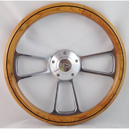 57-63 Chevrolet Chevy Full Size 14" Wood Billet Black Steering Wheel Set Adapter & Horn