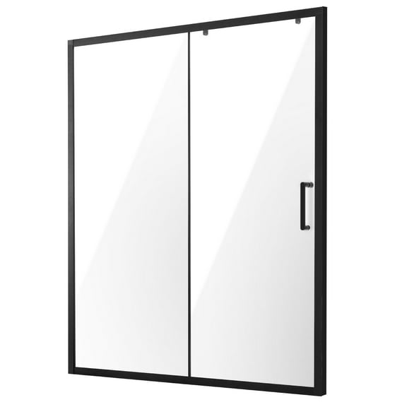 57.7-59 x 70 Inch Semi-Frameless Shower Door, 1/4 Inch Tempered Glass, Matte Black Finish