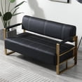 thumbnail image 1 of 58" Faux Leather Couch Office Loveseat Sofa, Mid Century Modern Small Couches with Gold Armrests & Legs, Upholstered 2-Seater Love Seat Couches for Living Room Apartment Shop Anteroom (Black), 1 of 8