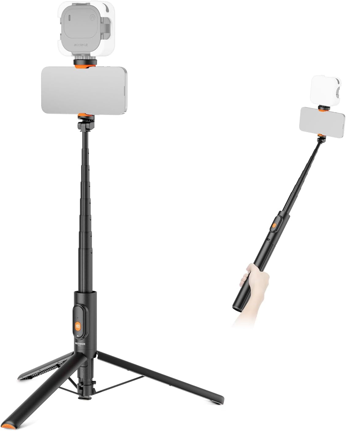 57.9" Tripod Compatible with iPhone Samsung Android, Metal Portable Lightweight Travel Cell Phone Stand with Phone Holder Mount & Remote for Video Recording Filming, PA992 Black