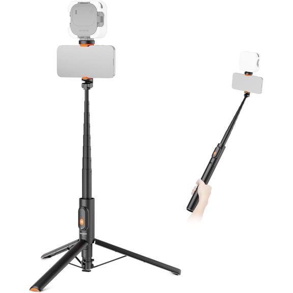 57.9" Tripod Compatible with iPhone Samsung Android, Metal Portable Lightweight Travel Cell Phone Stand with Phone Holder Mount & Remote for Video Recording Filming, PA992 Black