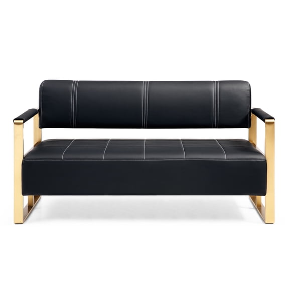 57.9" Wide, Bonded Leather - Elegant Design with Metal Arms - Apartment or Office - Soft & Durable Upholstery