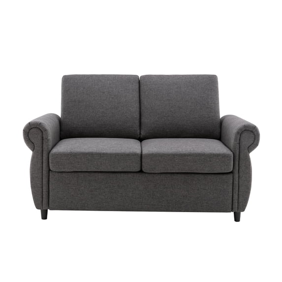57.9 inches Pull Out Sofa Bed Loveseat Sleeper with Twin Size Memory Mattress with Two USB Ports for Living Room Spaces, Grey