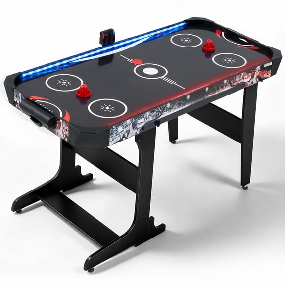 57" Air Hockey Table, Foldable LED Arcade Game Table with 12V Motor, Indoor Family Game Table for Kids & Adults, Game Room, Home & Office Use
