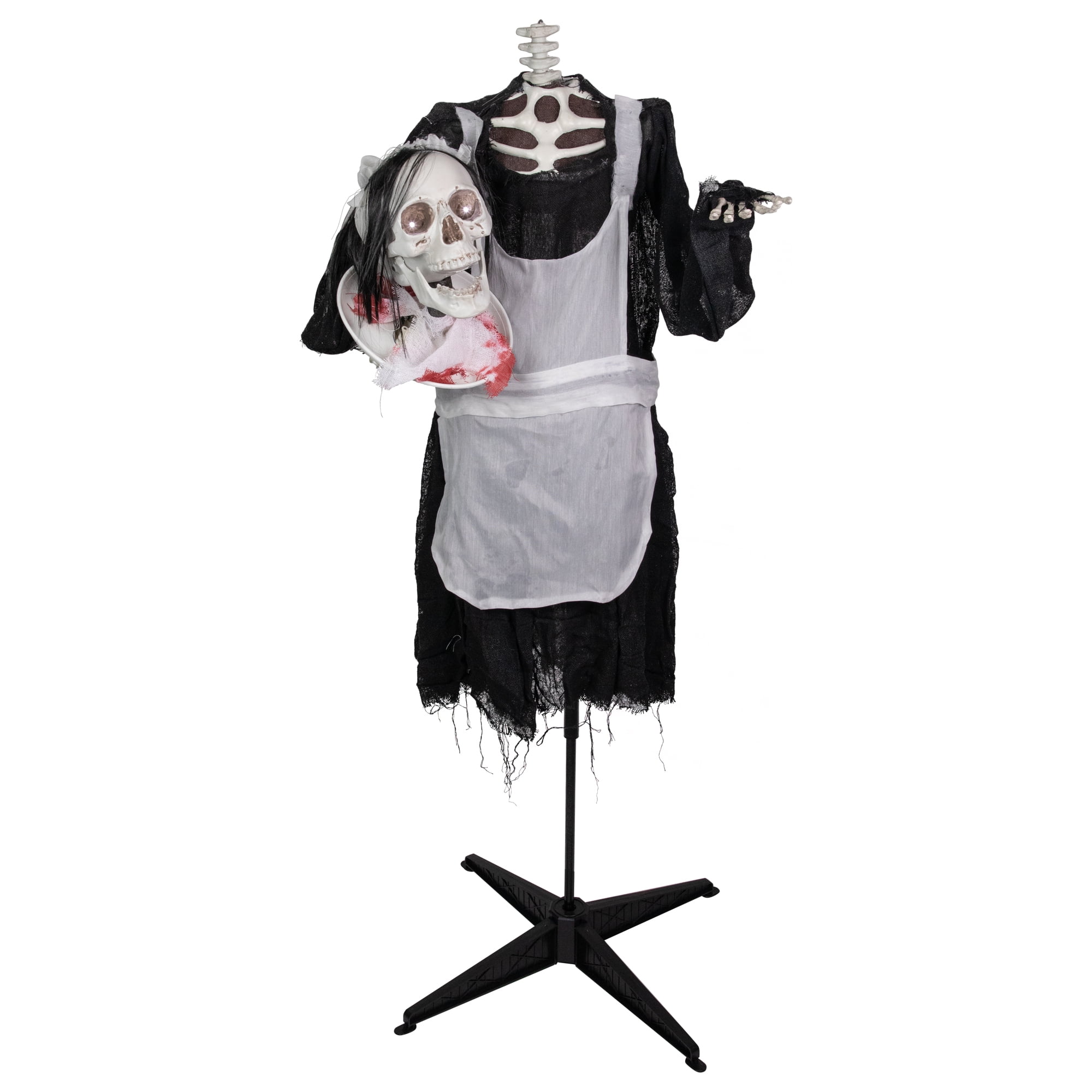 57" Animated LED Lighted Head-in-Hand Skeleton Maid Halloween Decoration