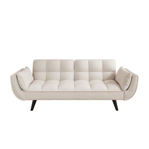 57" Beige Velvet Sofa with Soft Double Armrest Pillows fit for Small Spaces