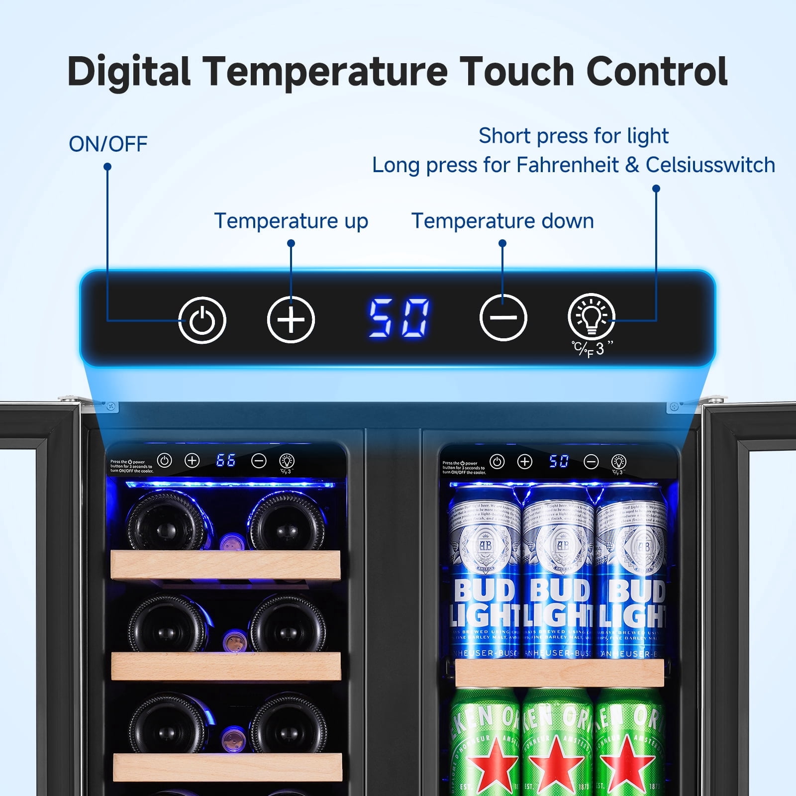 57 Cans (12 oz.) Freestanding Beverage Refrigerator with Wine Storage with Smart APP Control