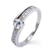 EVE'S ADDICTION .57 Carats Petite Brilliant Cut Cz Promise Ring with Side Accents, Ring Size 8