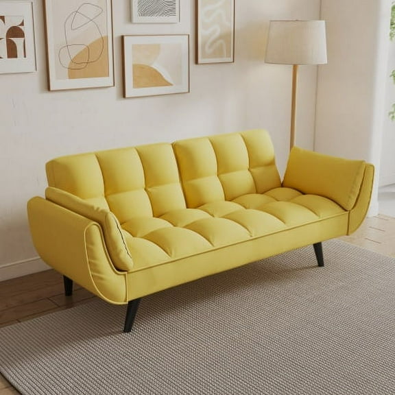 57" Comfortable Clustered Mid-Century Modern Sofa, Mid-Century Modern Couch with 3 Adjustable Positions, Loveseat Sofa Couch with Easy Assembly for Small Apartments, Yellow