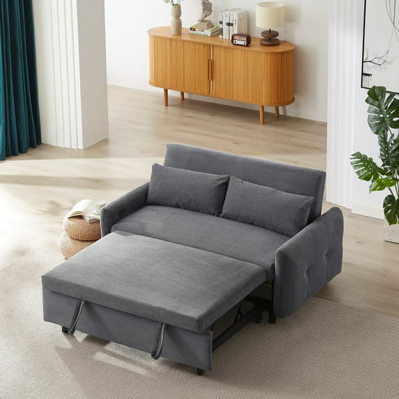 ARCTICSCORPION Modern Corduroy Convertible Loveseat with 2 Throw Pillows, Dark Grey