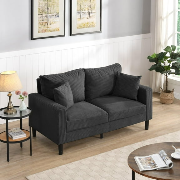 57" Dark Gray Corduroy Loveseat Sofa - High Resilience, Space-Saving 2-Seater for Small Spaces, Modern Upholstered Sofa with Wooden Frame, for Living Room, Bedroom, Apartment